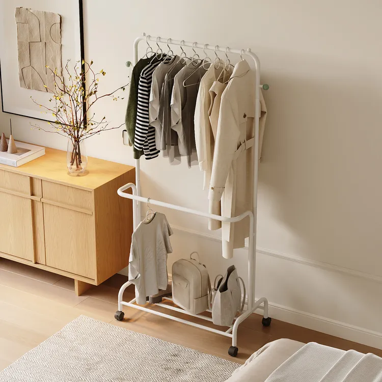 晾衣架落地移动挂衣架家用带轮衣帽架卧室衣架卧室衣架落地挂衣架