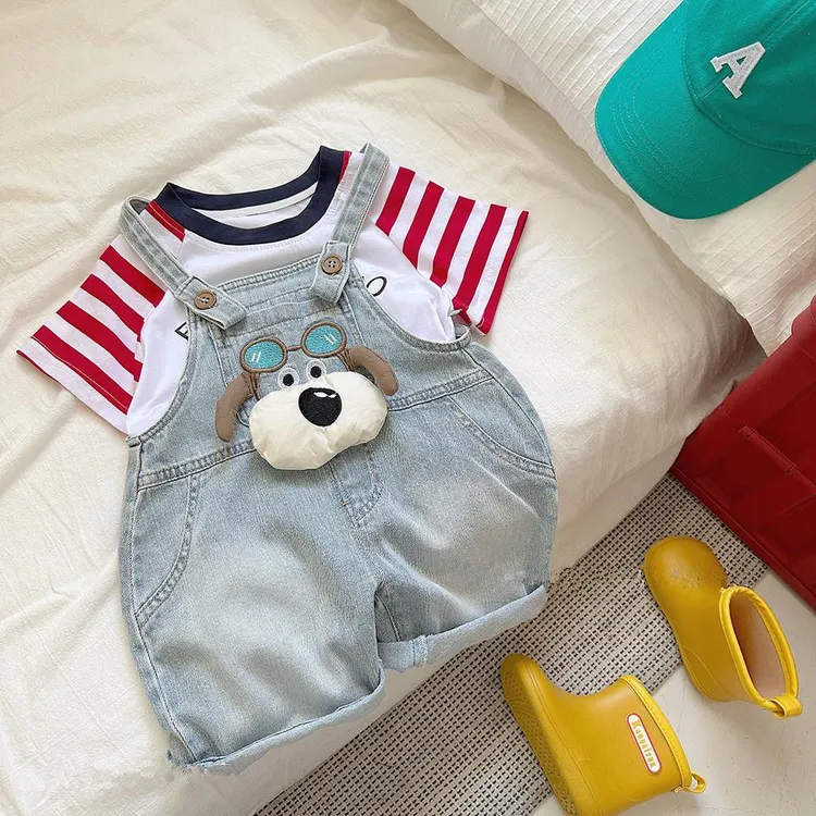 宝宝牛仔背带短裤童装夏季新款韩版男女卡通小狗休