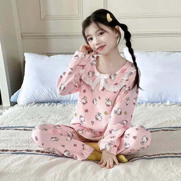 女童超好看的睡衣秋2025新款儿童女孩棉质家居服大童秋款长袖套装