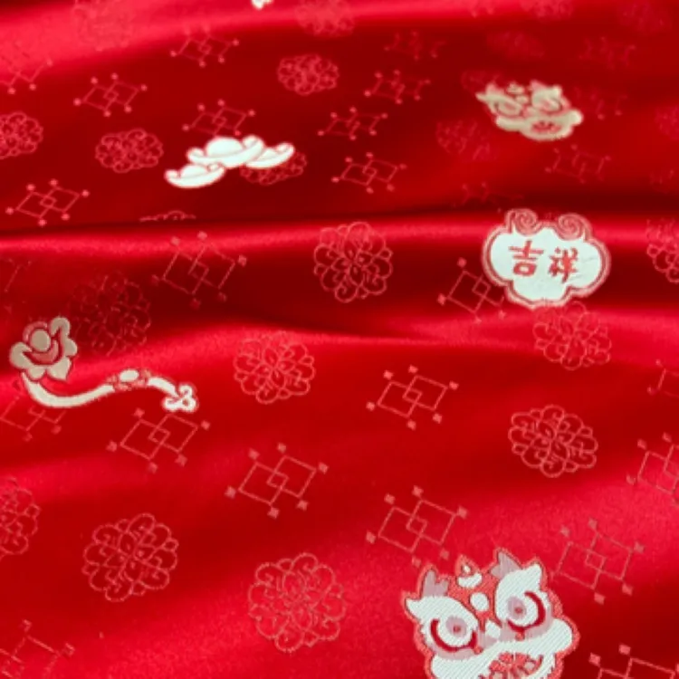 【吉祥如意】大红虎头醒狮高密度织锦可爱童装娃衣新年周岁斗篷布料