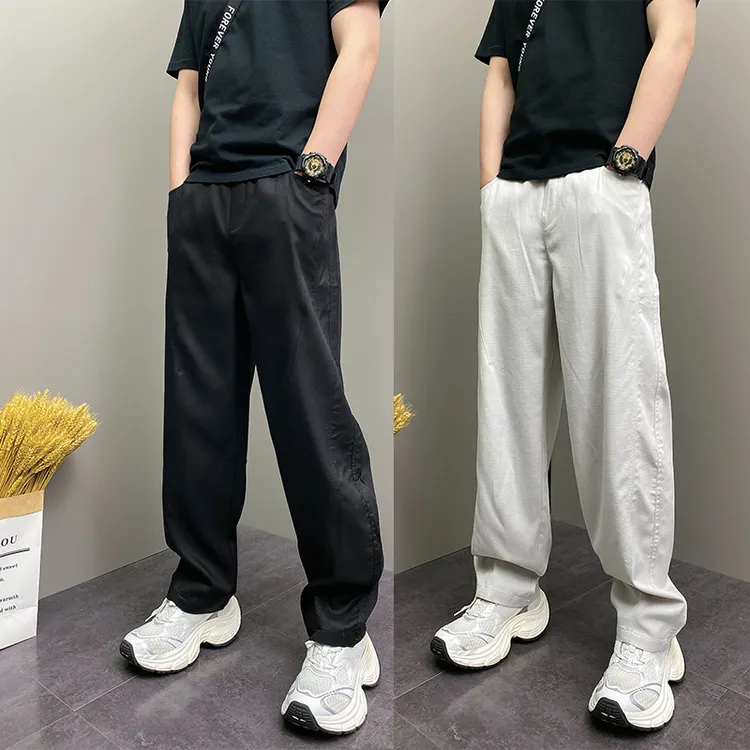 2025年夏季薄款痞帅纯色青年男士休闲DOEA原创美式直筒阔腿长裤子