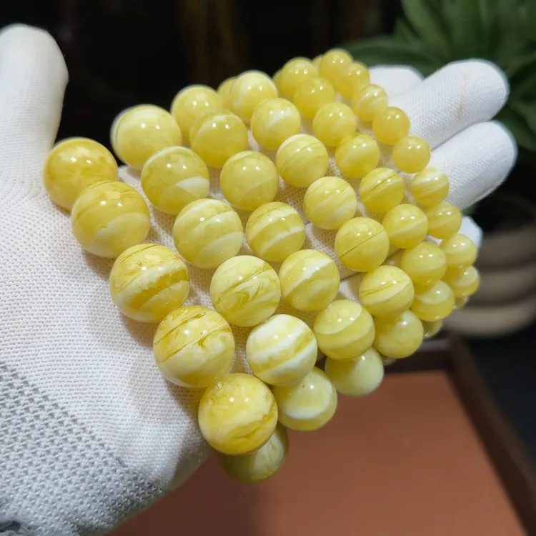 树脂仿蜜·蜡千层雪圆珠文玩配饰手串搭配猴头星月金刚菩提配饰