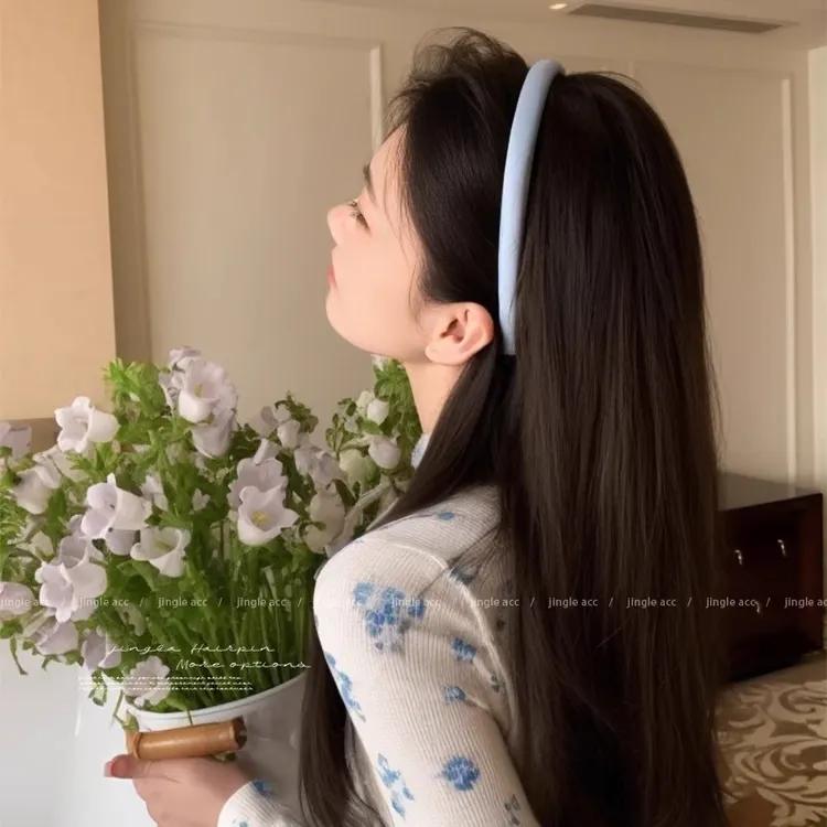 蓝色海绵发箍显白气质头箍女高颅顶洗脸防滑压发卡高级感发捆发窟