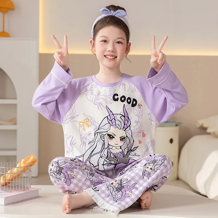 女童睡衣纯棉春秋季长袖套装2025新款儿童卡通女孩全棉家居服大童