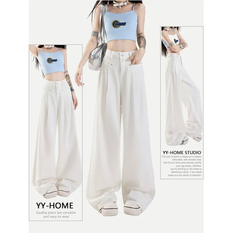 小羊家高腰薄款牛仔裤春季高腰弯刀女裤裤子直筒裤ol垂坠显瘦夏季