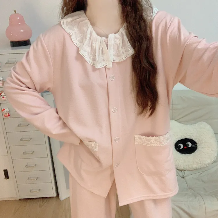 【韩系公主风】睡衣女春秋季2025新款针织棉长袖甜美纯色家居服套装