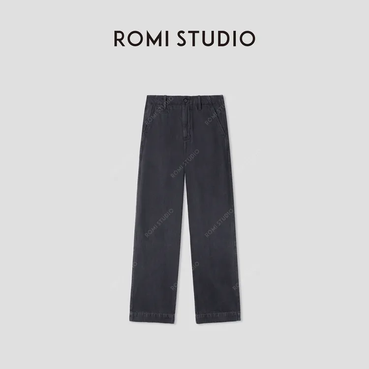 ROMI STUDIO“复古丹宁”棉麻混纺酵洗竹节肌理感牛仔裤 RWCSXD1966