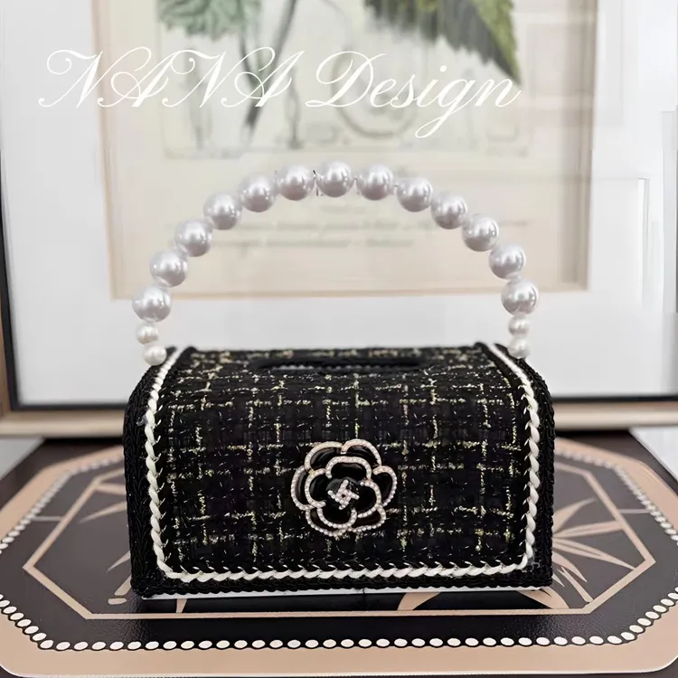 创意珍珠手提轻奢垃圾桶小香纸巾盒布艺提花桌面餐巾抽纸盒摆件