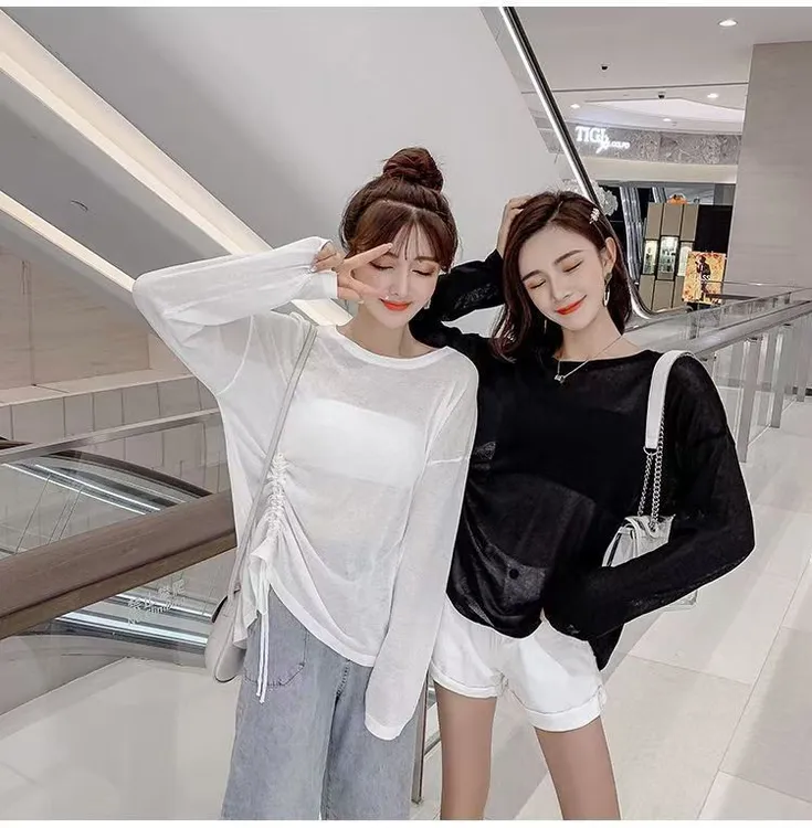 《阿董专属》防晒衫女薄款夏季新款宽松抽绳冰丝长袖T恤罩沙滩衫
