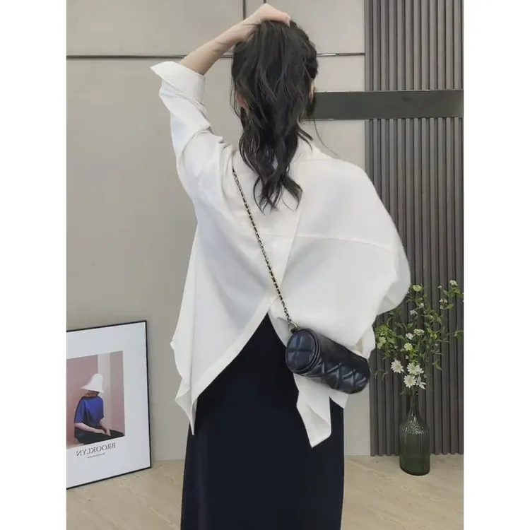 2024年春秋新款设计感后背开叉长袖衬衫女吊带连衣裙外搭开衫套装