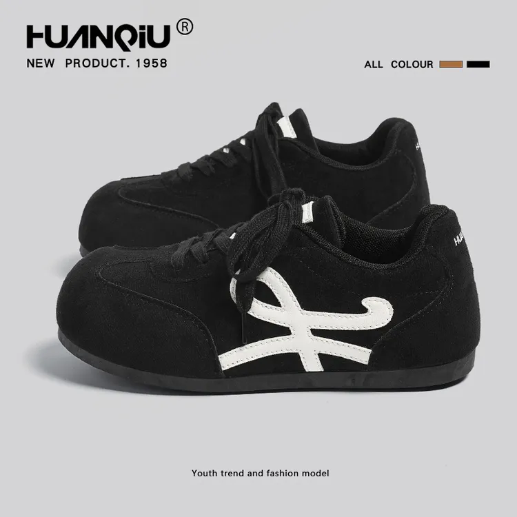 环球黑色复古德训鞋女款2025秋季新款厚底增高板鞋休闲百搭小黑鞋