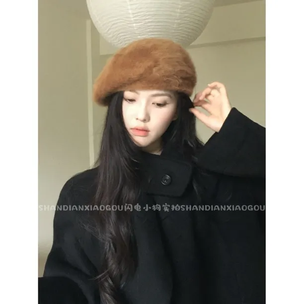闪电小狗｜兔毛贝雷帽*冬季时尚百搭帽子女可搭配皮草