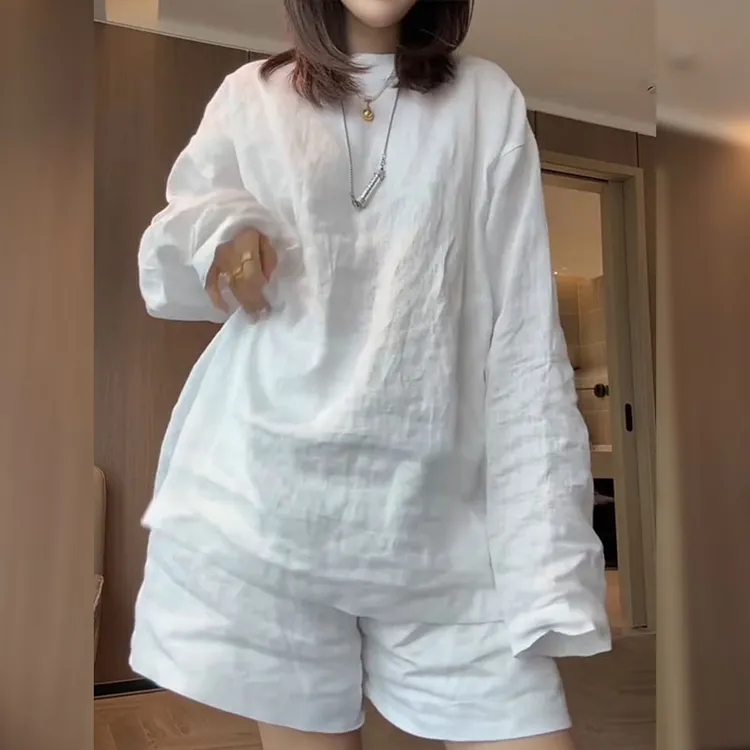欧货新款显瘦宽松上衣女阔腿短裤两件套时尚气质高级感度假套装