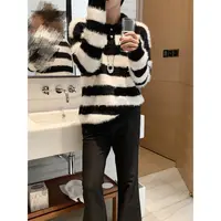 阿茶与阿古条纹毛衣男秋冬韩版休闲宽松高级感针织衫上衣A2409208