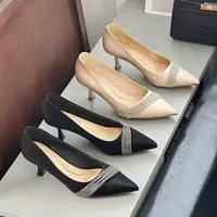 D0153 高级感水钻尖头浅口单鞋女新款名媛宴会法式气质细跟高跟鞋