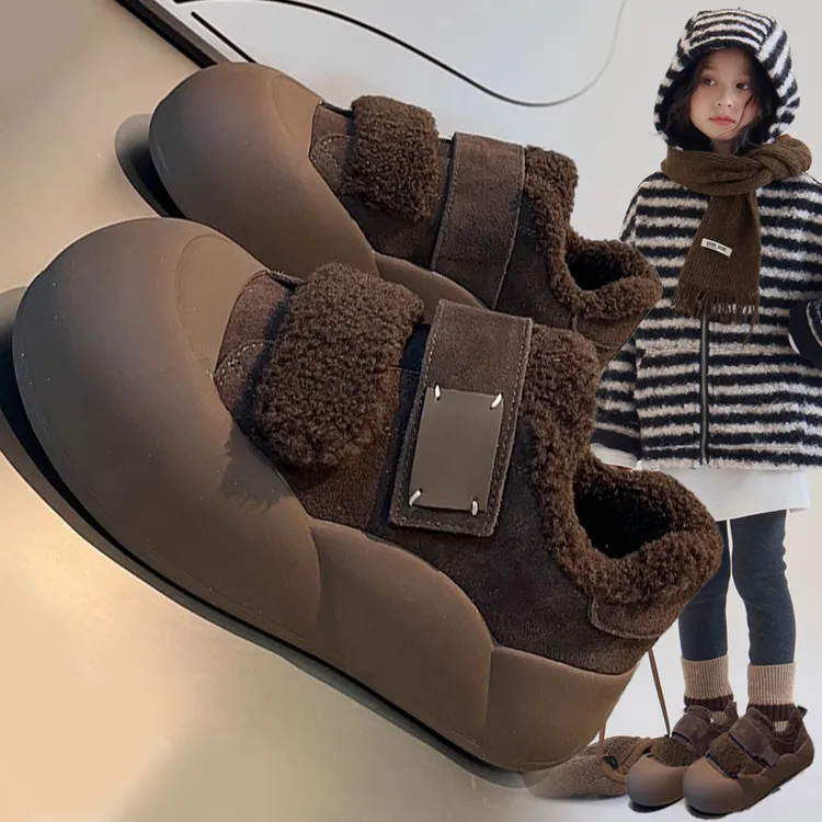 女童毛毛鞋2025冬季新款加绒保暖软底防滑中大童女孩儿童雪地棉鞋