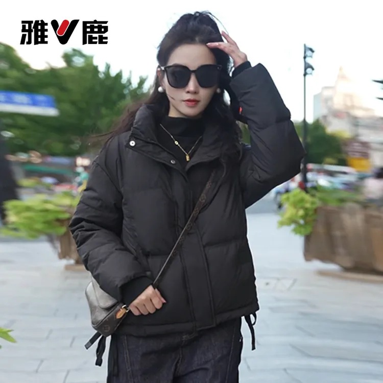 雅鹿优选2025新女时尚冬季立领加厚短款宽松白鸭绒羽绒服百搭休闲