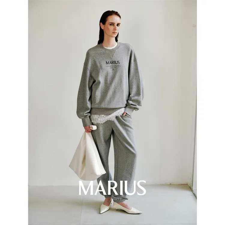MARIUS ”美高套”高密棉立体球形剪裁圆领印花卫衣/卫裤
