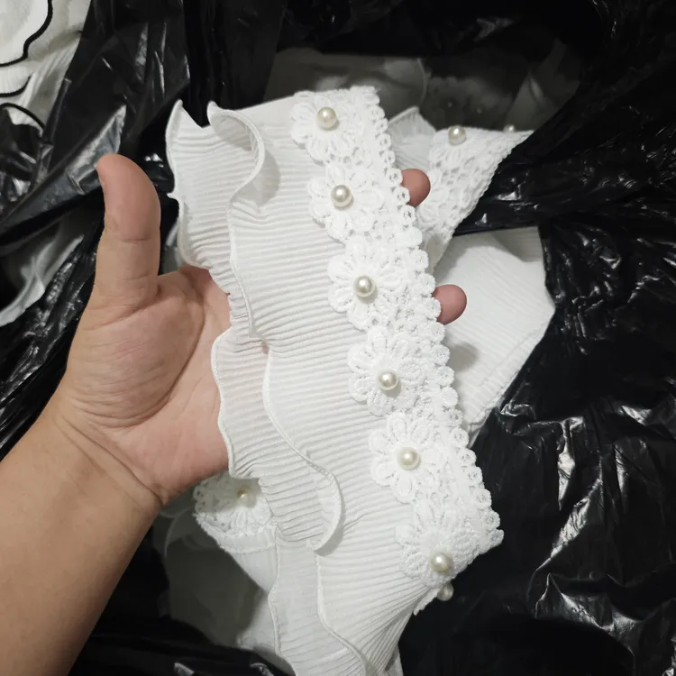 奥薇窗帘配件梅花钉珠里向外向单双层白色木耳花边绣花立边装饰