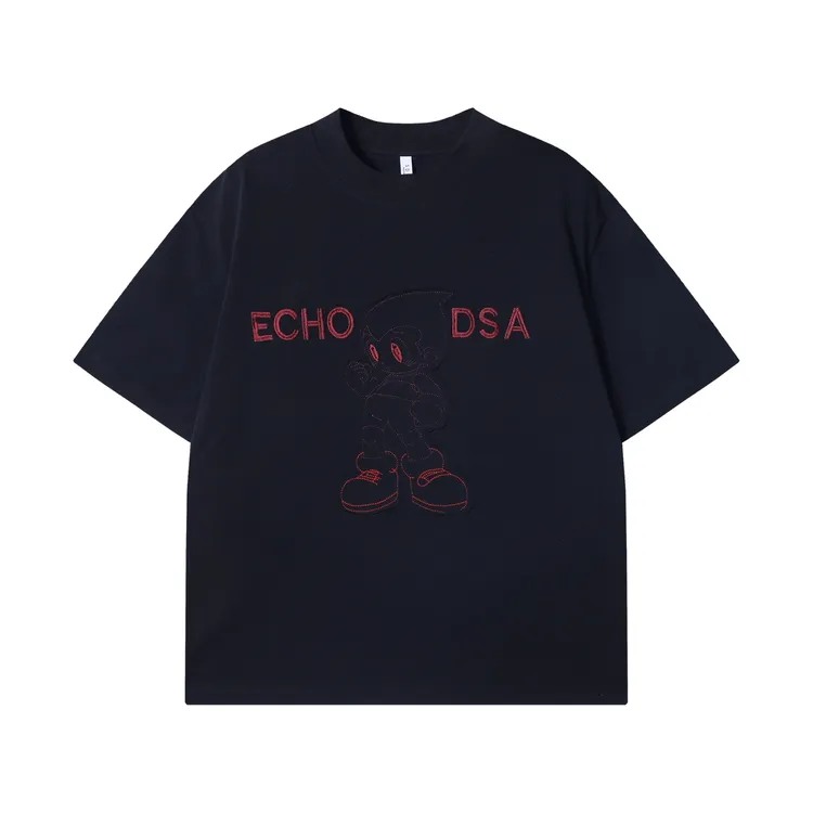 夏季高级感新款撞色刺绣字母卡通圆领短袖T恤百搭情侣潮流上衣