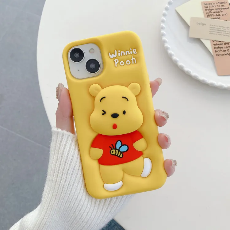 苹果|维尼熊支架卡通可爱适用iPhone16女款15p创意立体硅胶手机壳