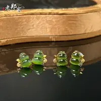 【老郑家】18k金和田玉葫芦耳饰一对 127-1 多样性发1件 约10*8*4mm