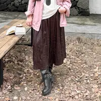 CC6211大码女装【艺术肌理感褶皱半裙】秋冬胖mm复古宽松高腰半身裙