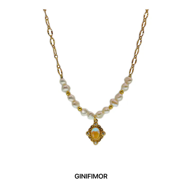 GINIFIMOR 铜项链 a561 巴洛克仿珍珠百搭气质项链