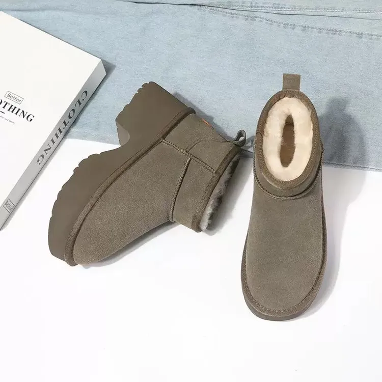 真皮女士增高短筒经典时尚雪地靴防水台冬季百搭保暖