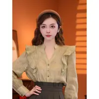乐乐【丛林秘境】港味复古时尚气质设计感长袖上衣02805