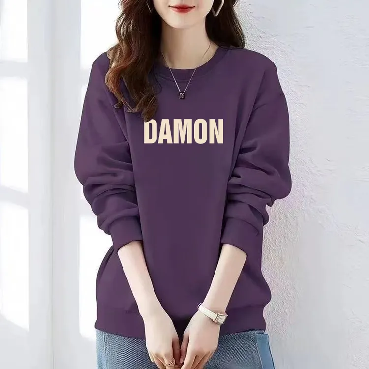 韩版圆领长袖加绒卫衣秋冬新款减龄宽松大码上衣设计感小个子外套