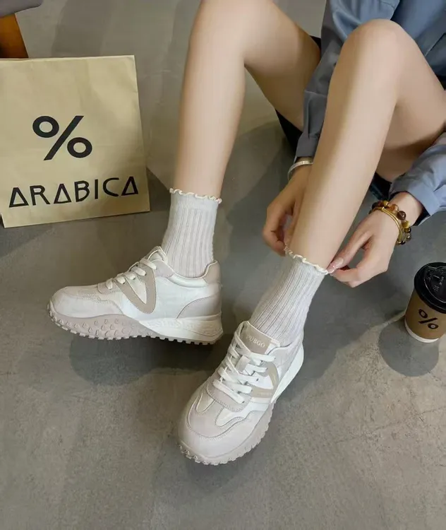 PUBGO/千喜步步高秋季百搭时尚休闲鞋中筒增高网红女鞋厚底潮流