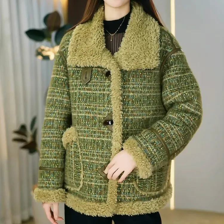 加绒加厚翻领毛呢外套女2025秋冬新款百搭休闲小个子气质洋气上衣