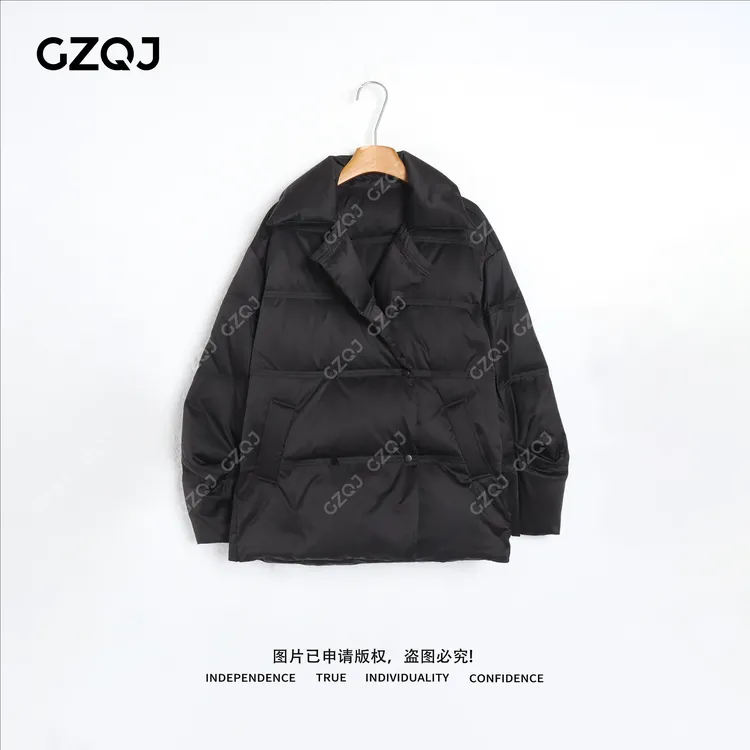 老琴私服【夜宴黑羽】90白鹅绒真丝气质保暖羽绒服外套女冬季 76332