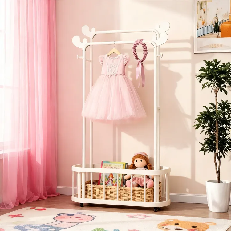 大网篮鹿角晾衣架家用晾衣架落地式移动卧室落地衣帽架轻奢挂衣架