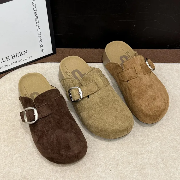 厚底勃肯鞋女2025秋冬百搭绒面复古增高包头拖超火一脚蹬博肯拖鞋