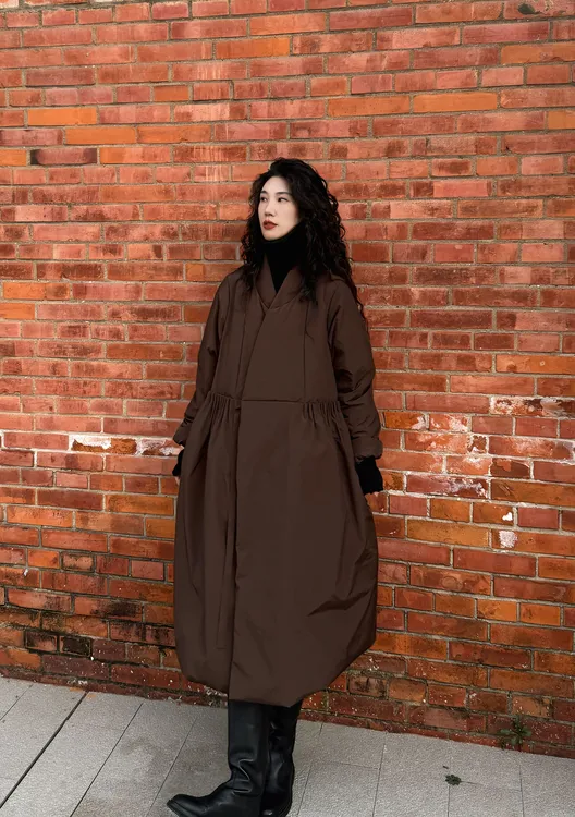 museguhui/木色古汇1611#长款百搭气质复古时尚宽松羽绒服