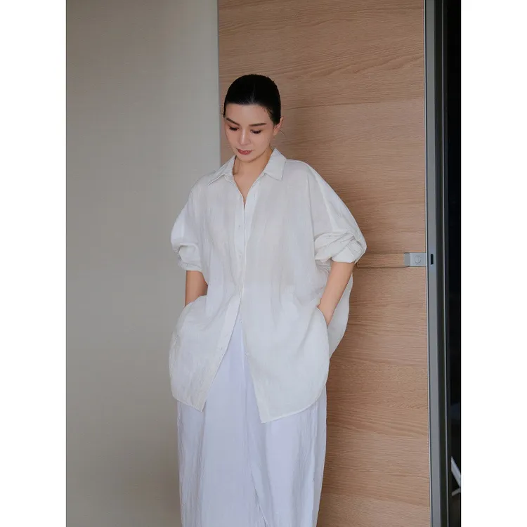 秋季新款文艺复古胖MM大码衬衫夏新品亚麻休闲宽松大廓形衬衫女
