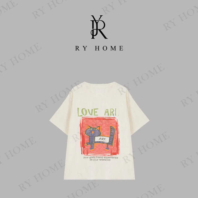 【容雨RYHOME】宽松百搭卡通猫咪短袖T恤252T2116
