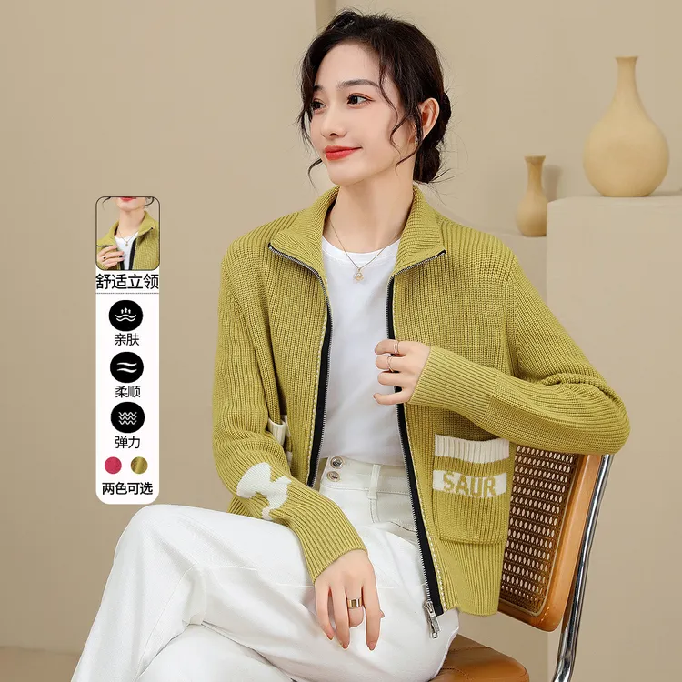 【针织开衫】冬季时尚小个子立领百搭女式毛衣TD919137