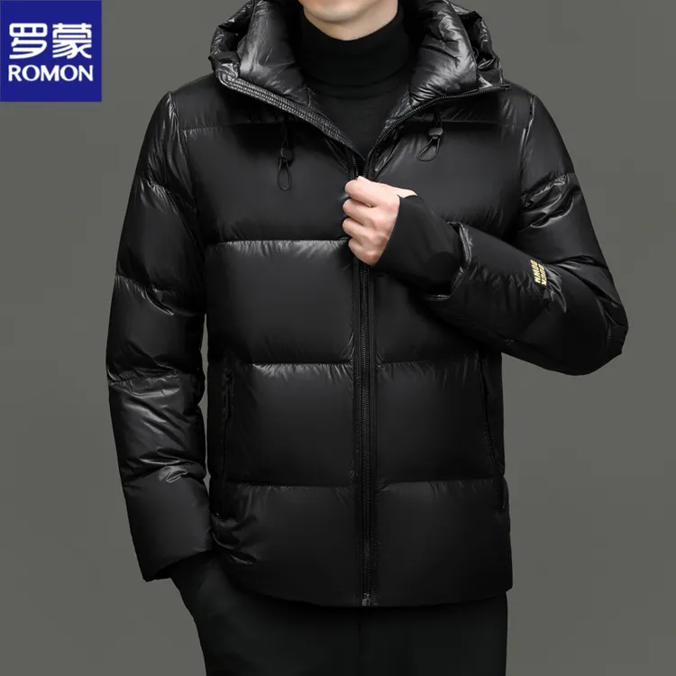 罗蒙男士黑金羽绒服冬季新款亮面90鹅绒加厚防寒商务休闲外套