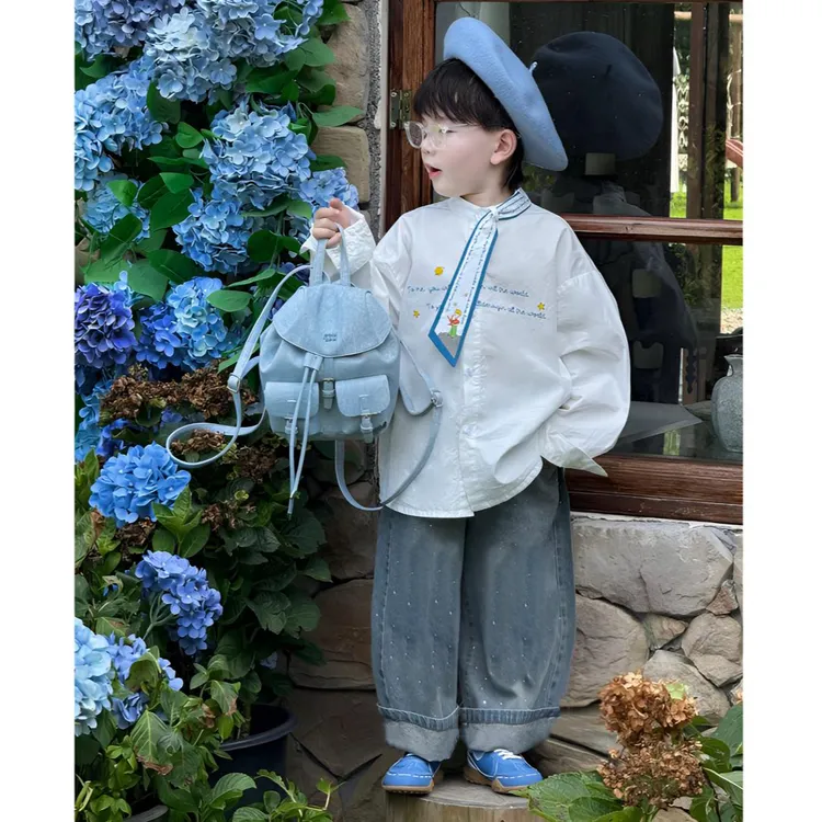 儿童套装2025秋新款韩版男女童卡通衬衫牛仔裤休闲百搭洋气潮酷