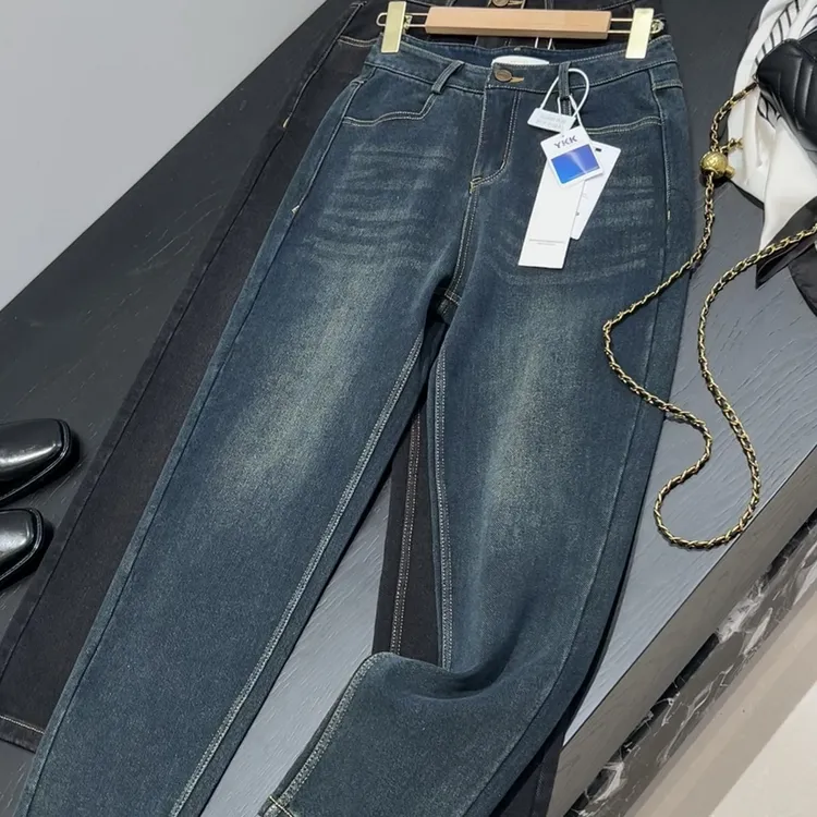 遮跨不挑人！弹力舒适 复古单扣小脚裤小个子香蕉哈伦牛仔裤