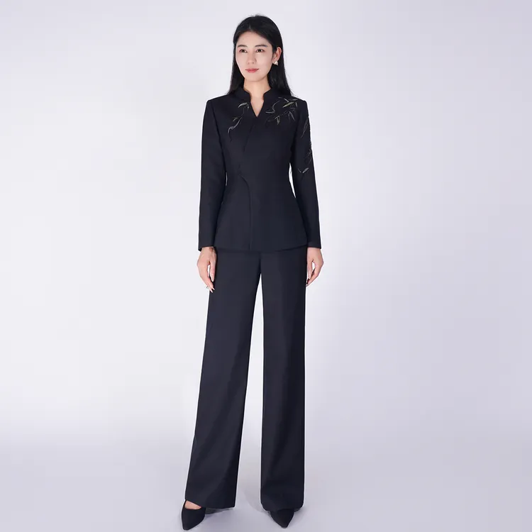 浒城古娘羊毛中式刺绣女西服清波竹影套装HCSS050671+HCSS050672