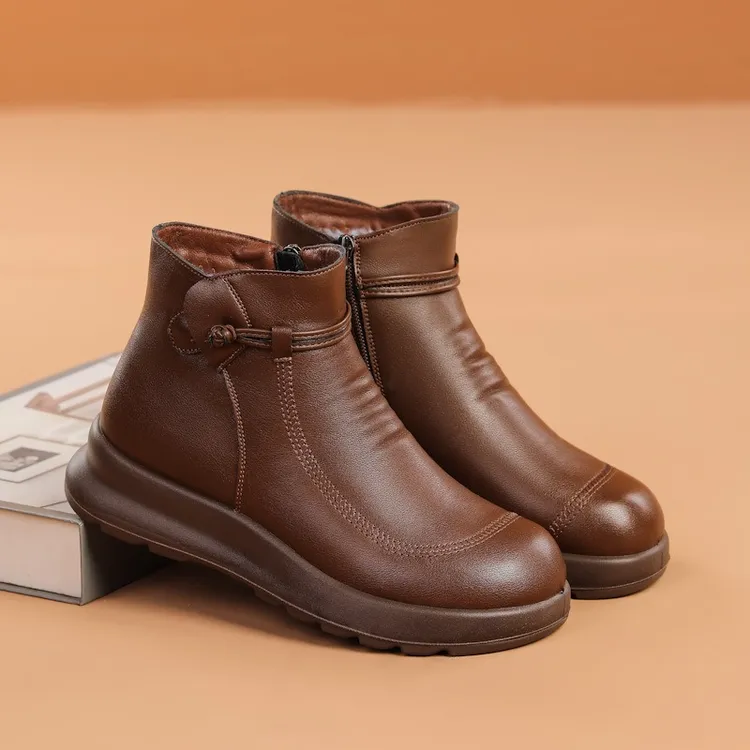 妈妈鞋冬季棉鞋加绒保暖中老年女鞋防滑冬鞋中年皮鞋秋冬老人短靴