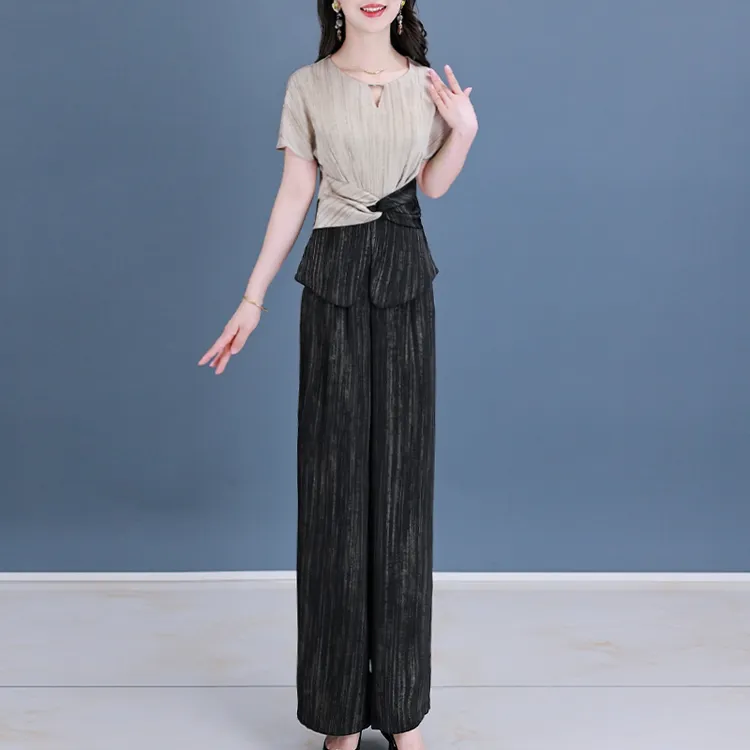 【两件套】21052梦晚夏季优雅气质时尚大气休闲收腰显瘦套裤-XZY