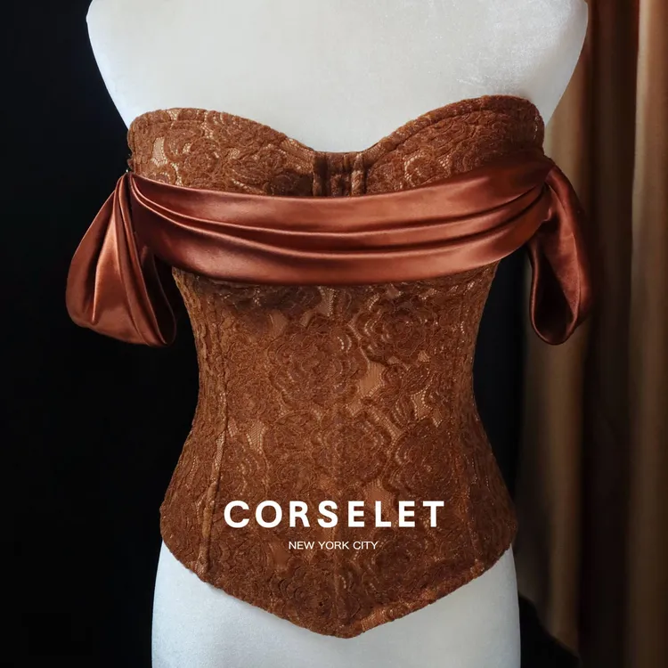 CORSELET2025秋冬【琥珀缪斯】呼吸重塑复古缎面荡领肩带鱼骨胸衣