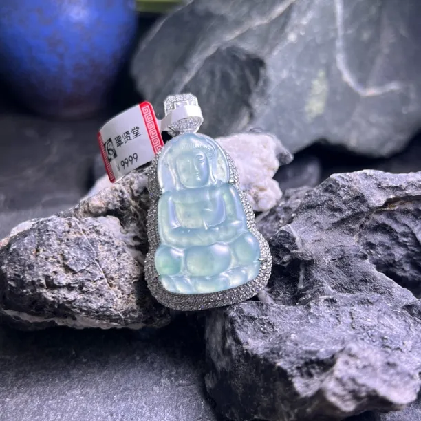 翠贤堂【官方】天然A货翡翠冰种正装观音033