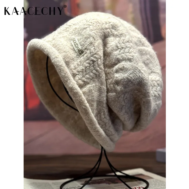帽子女2025新款爆款洋气羊毛保暖针织帽大头围显脸小时尚包头帽