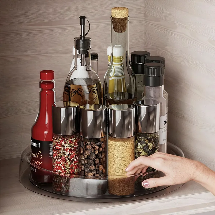 厨房吊柜可旋转托盘调料罐调料瓶转盘顶柜内佐料盐鸡精收纳置物架